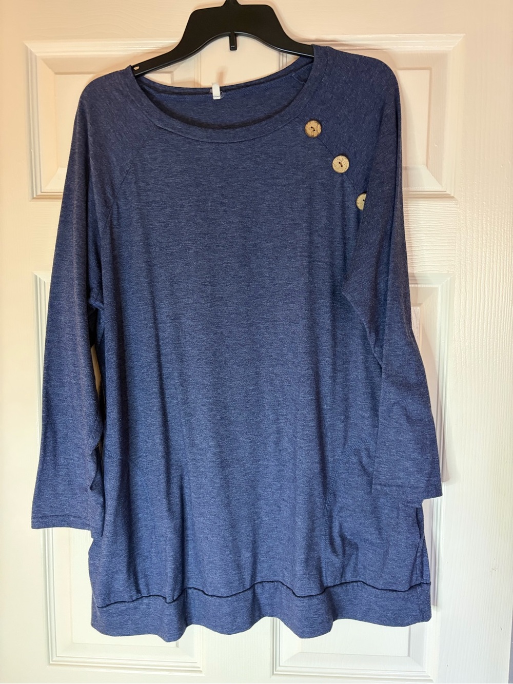 Long Sleeve Blue Knit Tunic with Decorative Buttons